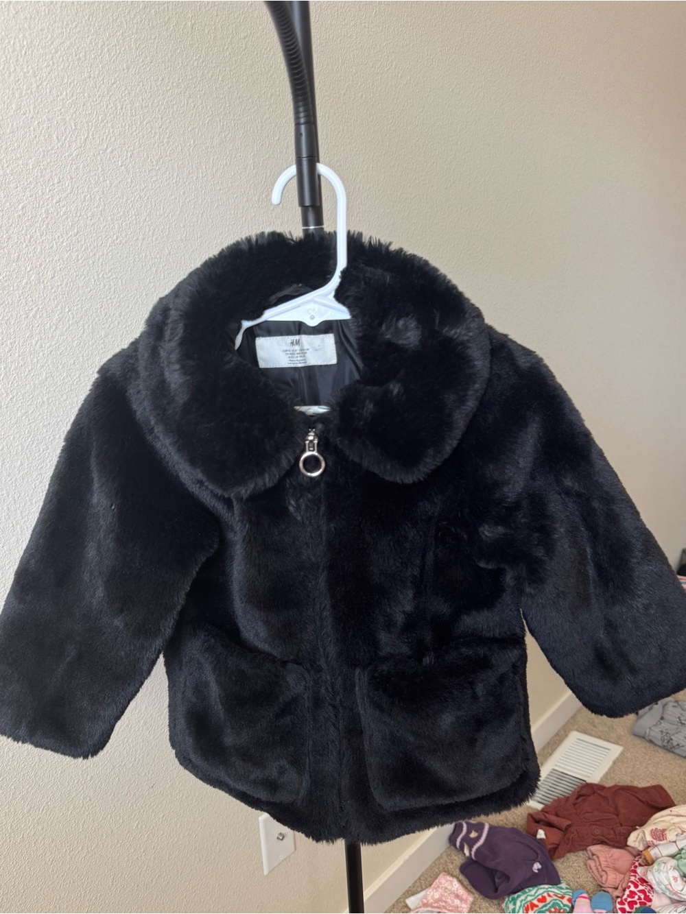 H&M Black Faux Fur Kids Coat